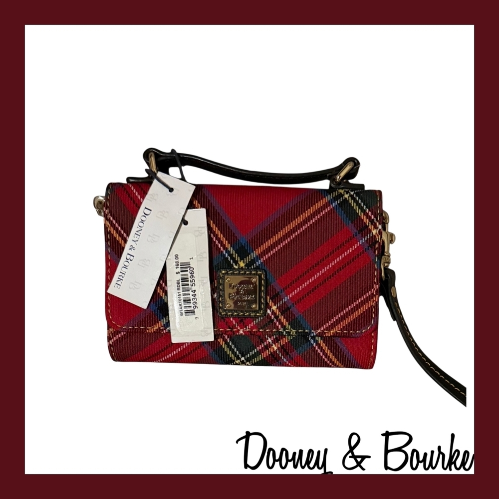 Dooney & Bourke Red Plaid Mini Crossbody with Gold Hardware